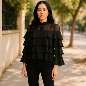 Women’s Patrizia Luca Tiered Sheer Blouse 3/4 Sleeves XS